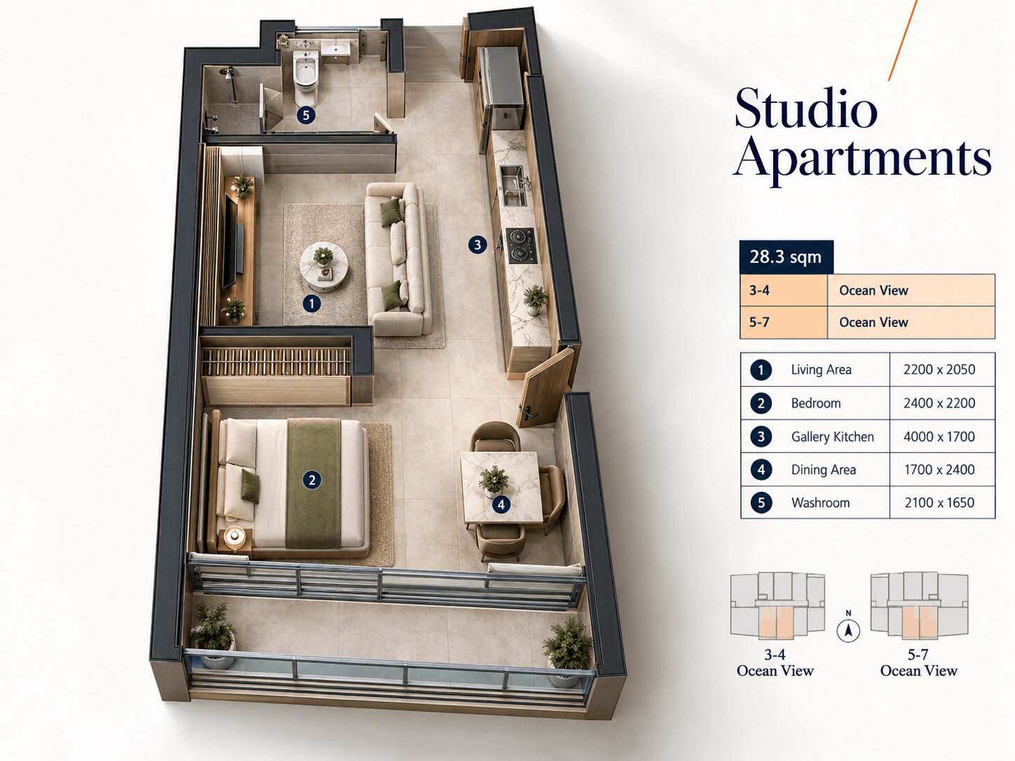 Studio apartment floor plan preview